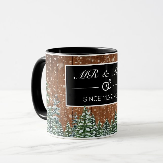 Caneca Black Snowy Wood & Forest Sr. e Sra. Aniversário (Frente Esquerda)