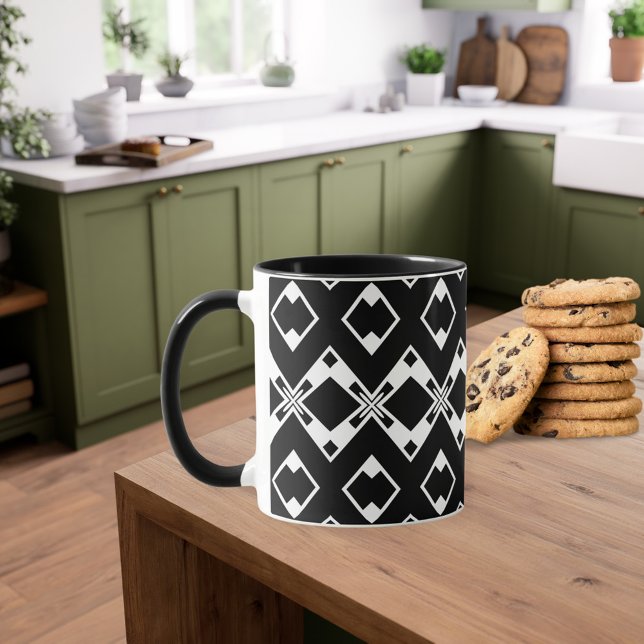 Caneca Black & White Diamond Butterfly Pattern (Criador carregado)