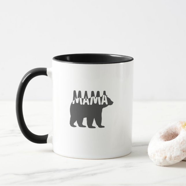 Caneca Black & White Mama Bear Silhouette (Com Donut)