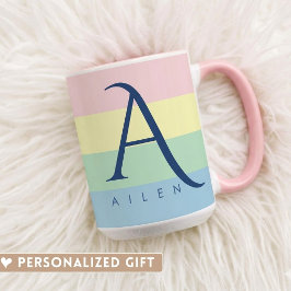 Caneca Bloco de Cor Pastel Moderno Inicial & Nome Persona