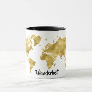 Caneca Blogueiro do World Map Gold Foil Wanderlust Travel
