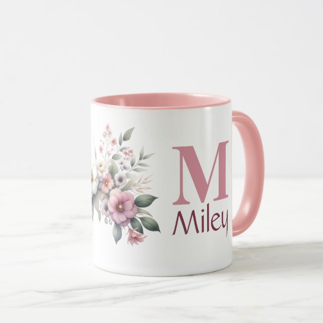 Caneca Bloom Monograma - Floral Personalizado (Frente Esquerda)