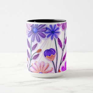 Caneca Blooms em papel e thread: flor selvagem encharcada