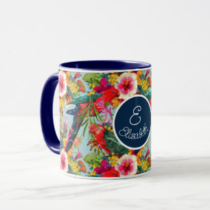 Caneca Blooms tropicais personalizados do rei papagaio