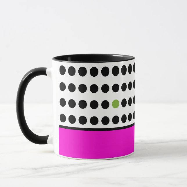 Caneca Bloque de Cor Rosa Preto Moderno com Pontos Polka (Esquerda)