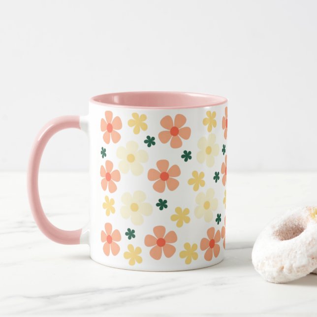 Caneca Blossom Bola Café Floral Mug - Sip em Elegância (Com Donut)
