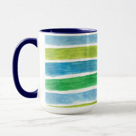 Caneca Blue and Green Sea Stripes Watercolor