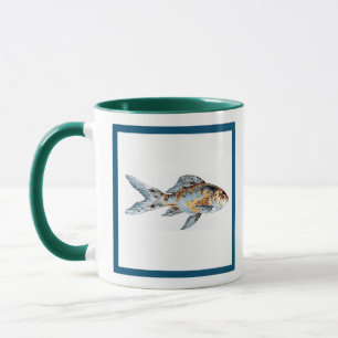 Caneca Blue and Orange Shubunkin Goldfish Art