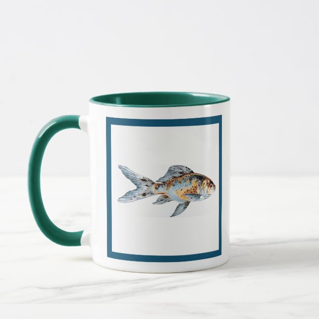 Caneca Blue and Orange Shubunkin Goldfish Art (Esquerda)