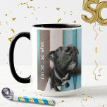 Caneca Blue Brown Funny 50th Cachorro Fechado<br><div class="desc">A 50ª festa de aniversário é um evento especial. Esta coleção de 50 anos é a mais engraçada! A citação "Tenho 50... . e daí" apresenta um close-up de um cachorro preto e seu nariz, com um fundo listrado azul/marrom. As palavras podem ser personalizadas, juntamente com a fonte e a...</div>