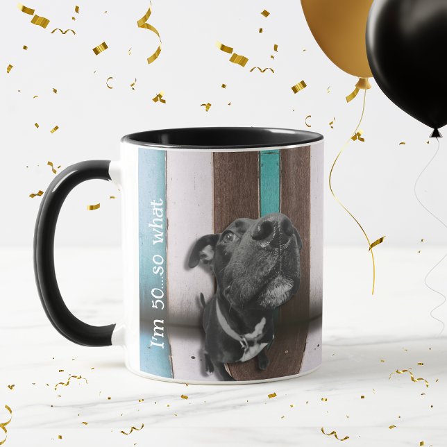 Caneca Blue Brown Funny 50th Cachorro Fechado (I'm 50....so what!
Happy 50th birthday and celebrate with this matching party collection!)