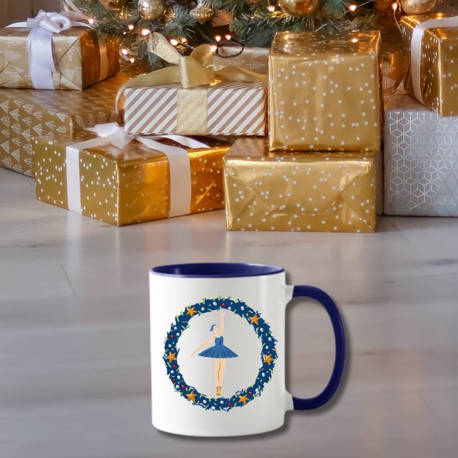Caneca Blue Christmas Ballerina Mug | Feriado Elegante (Criador carregado)
