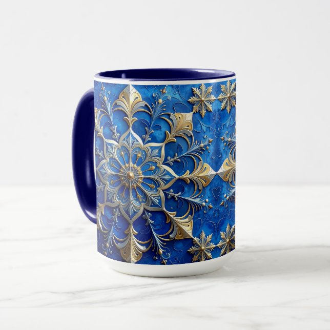 Caneca Blue Decorative Holiday Mug (Frente Esquerda)