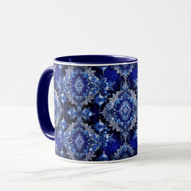 Caneca Blue Decorative Ornaments Holiday Mug (Frente Esquerda)