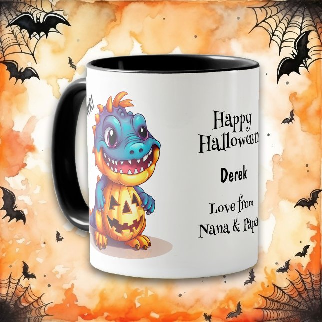 Caneca Blue Dinosaur Jack o 'Lanterna Halloween Kids (Criador carregado)