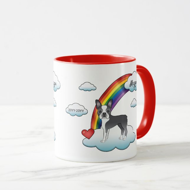 Caneca Blue E Branco Boston Terrier Memorial Arco-Íris (Frente Esquerda)