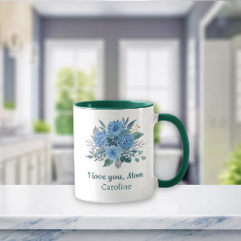 Caneca Blue Floral Personalizado Eu Amo-Te Mãe's