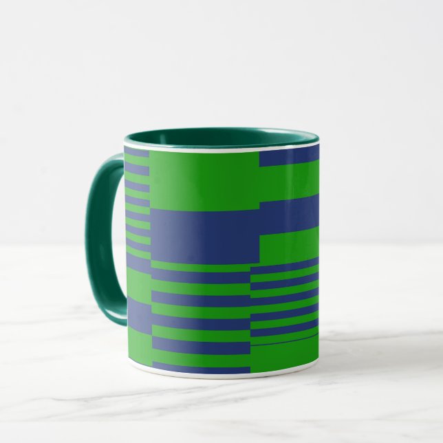 Caneca Blue Green Patchwork Stripes Design  (Frente Esquerda)