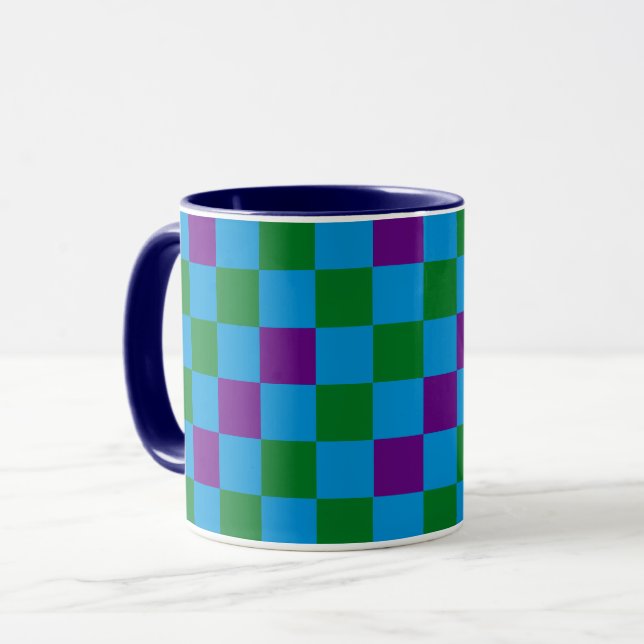 Caneca Blue Green Purple Checkered Pattern Design  (Frente Esquerda)
