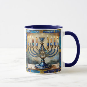 Caneca Blue Hanukkah Menorah