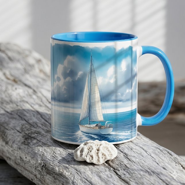 Caneca Blue Horizon Velero Solitário (Blue Horizon Solitary Sailboat Mug B)