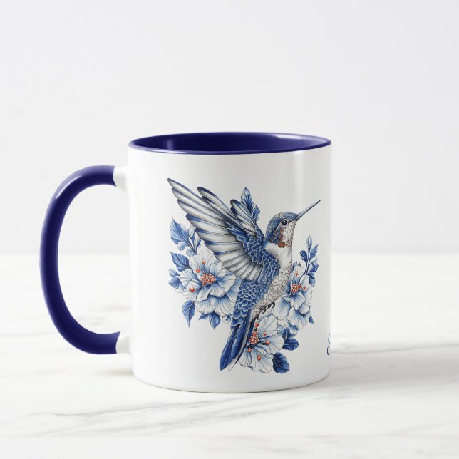 Caneca Blue Hummingbird Floral Monogram (Esquerda)