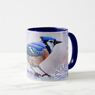 Caneca Blue Jay Bird Floco de neve Floco de inverno