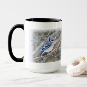 Caneca Blue Jay no Natal da neve