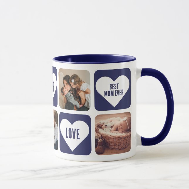 Caneca Blue Love Heart Photo Best Mãe Já Mug (Direita)