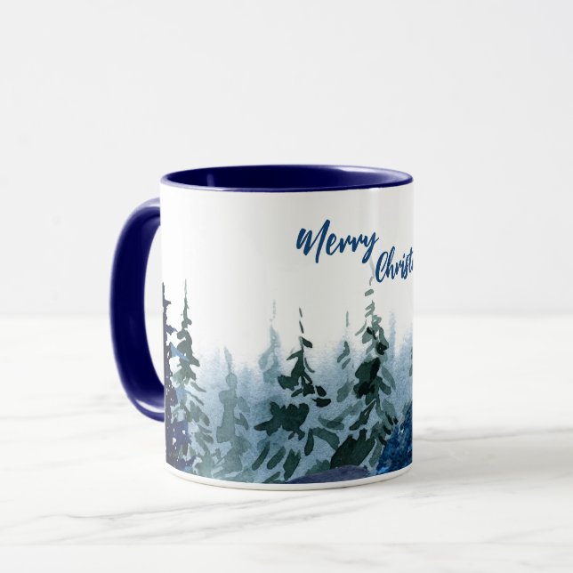 Caneca Blue Modern Merry xmas tree rainha (Frente Esquerda)