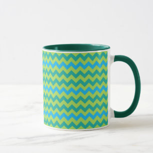 Caneca Blue Moons Chevron Padrão Verde Azul