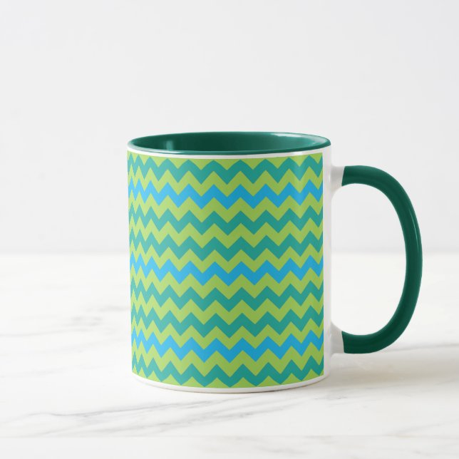 Caneca Blue Moons Chevron Padrão Verde Azul (Direita)