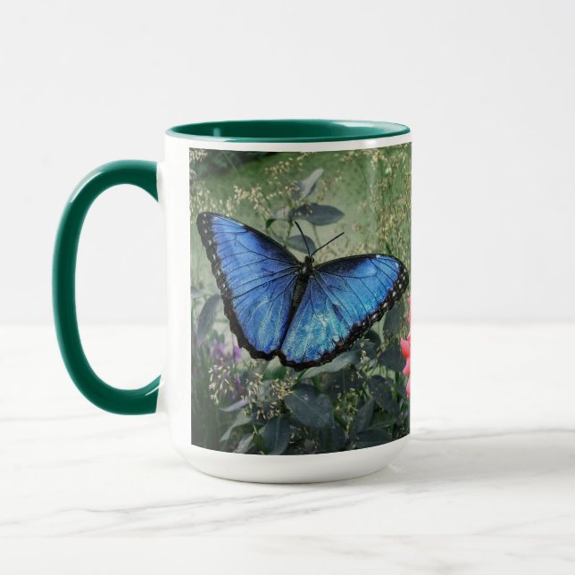Caneca Blue Morpho Butterfly Arte Floral (Esquerda)