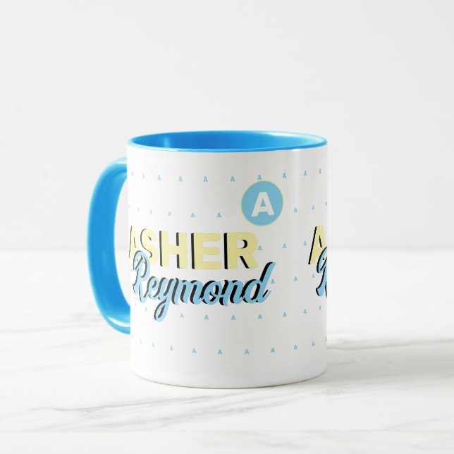 Caneca Blue Mug com nome | monograma moderno retrô (Frente Esquerda)
