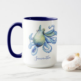 Caneca Blue Octopus Personalizado Theme Praia Coffee Mug