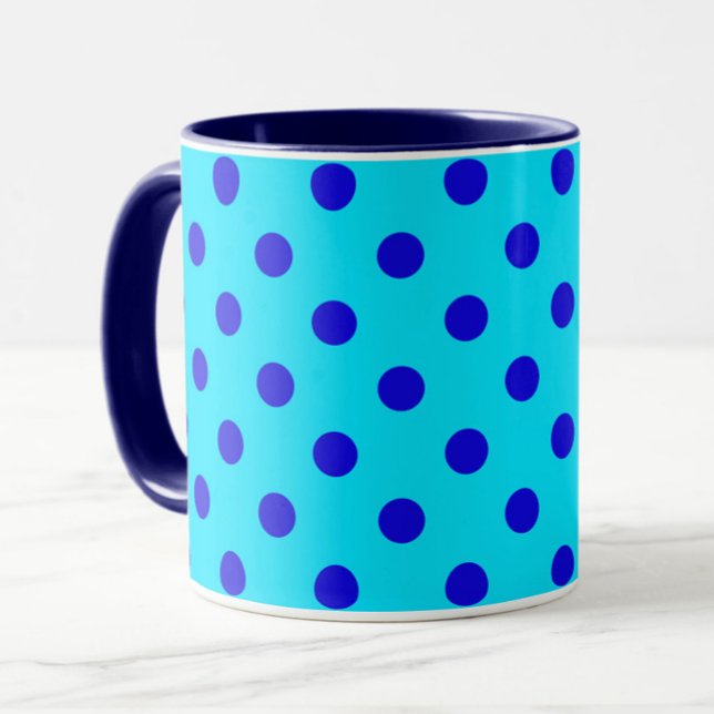 Caneca Blue On Cyan Polka Dots Pattern Design (Criador carregado)