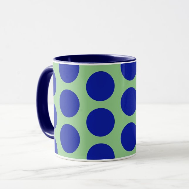 Caneca Blue on Sage Green Bolinhas Art Mug Cup (Frente Esquerda)