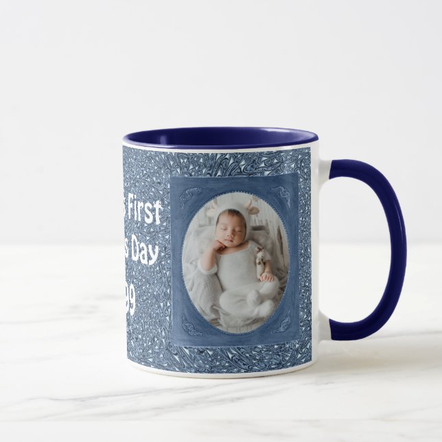 Caneca Blue Paisley Daddy's 1st Father's Day Baby's Photo (Direita)