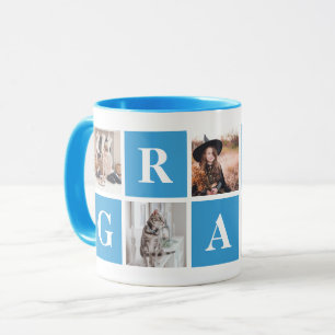 Caneca Blue Photo Collage - Mugs personalizados para o vo