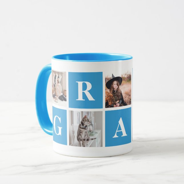 Caneca Blue Photo Collage - Mugs personalizados para o vo (Frente Esquerda)