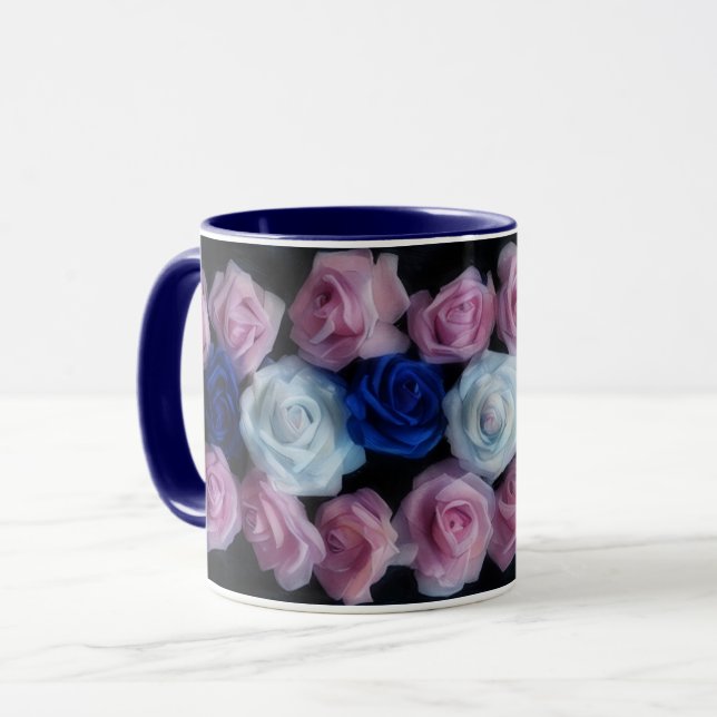 Caneca Blue Pink and White Roses Flower Art Mug (Frente Esquerda)