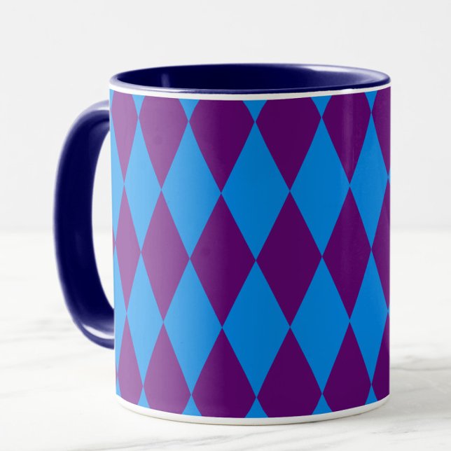 Caneca Blue Purple Harlequin Checkered Design  (Criador carregado)