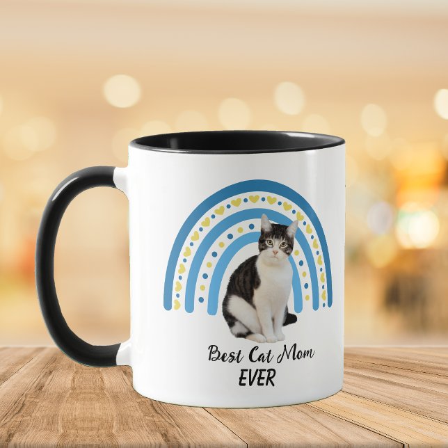 Caneca Blue Rainbow Best Cinza White Cat Mãe (Criador carregado)