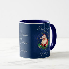 Caneca Blue Santa Claus Elegante Vintage Natal