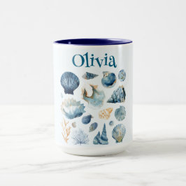 Caneca Blue Seashells Summer Mug | Custom Name