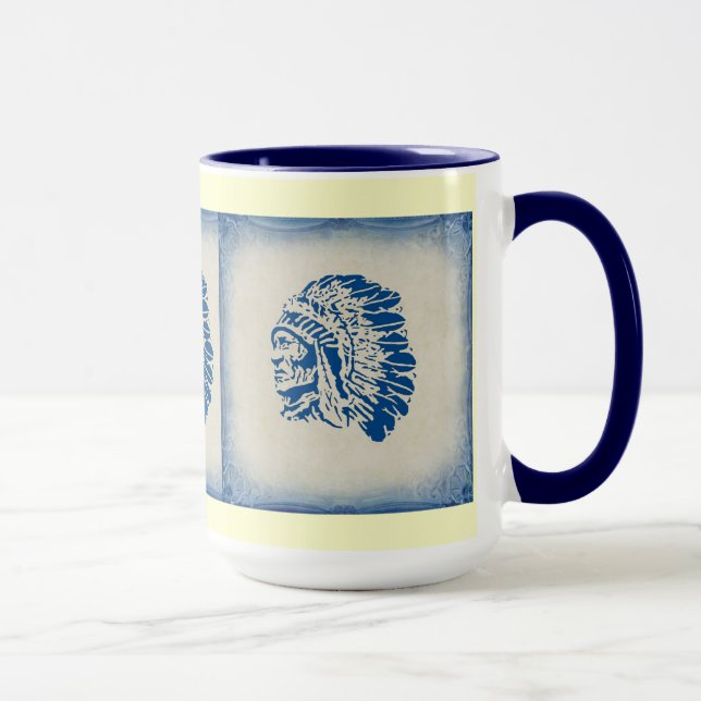 Caneca Blue Silhouette - O Chefe Indígena Americano Mug (Direita)