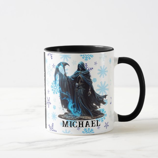 Caneca Blue Snowflake Grim Reaper Engraçado Natal (Direita)