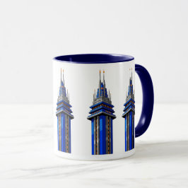 Caneca  Blue Tower of Tomorrow: Sci-Fi Art Deco Sticker