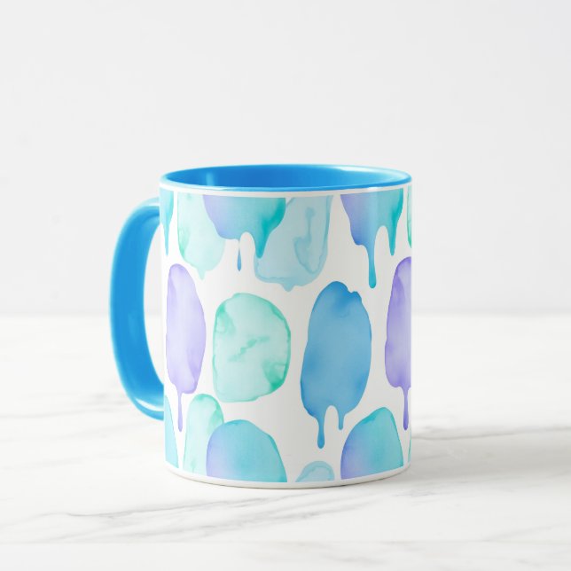 Caneca Blue Turquoise Watercolor Droplet Pattern (Frente Esquerda)
