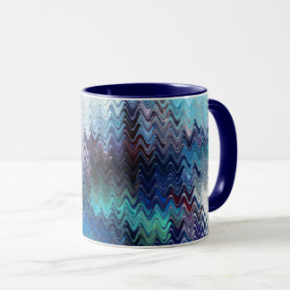 Caneca Blue Violet Teal White Marbling Abstraction